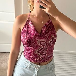 Deep Pink Bandana Print Backless Halter NWT